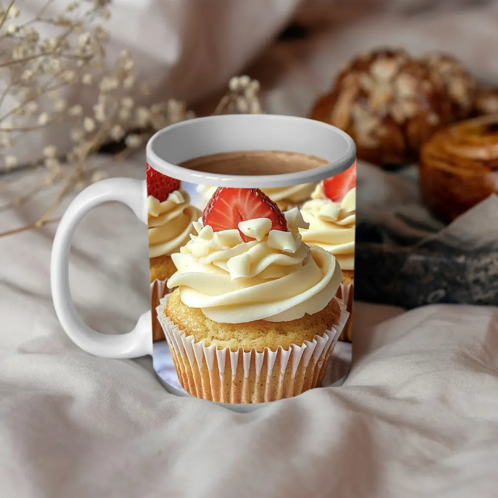 Vanilla Cupcakes White Chocolate Strawberry Topping – Mugs