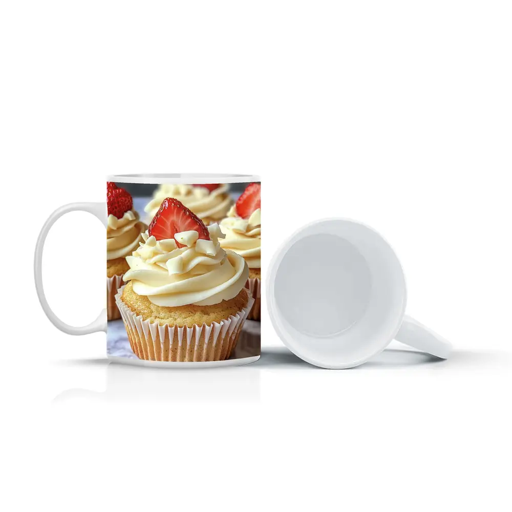 Vanilla Cupcakes White Chocolate Strawberry Topping – Mugs