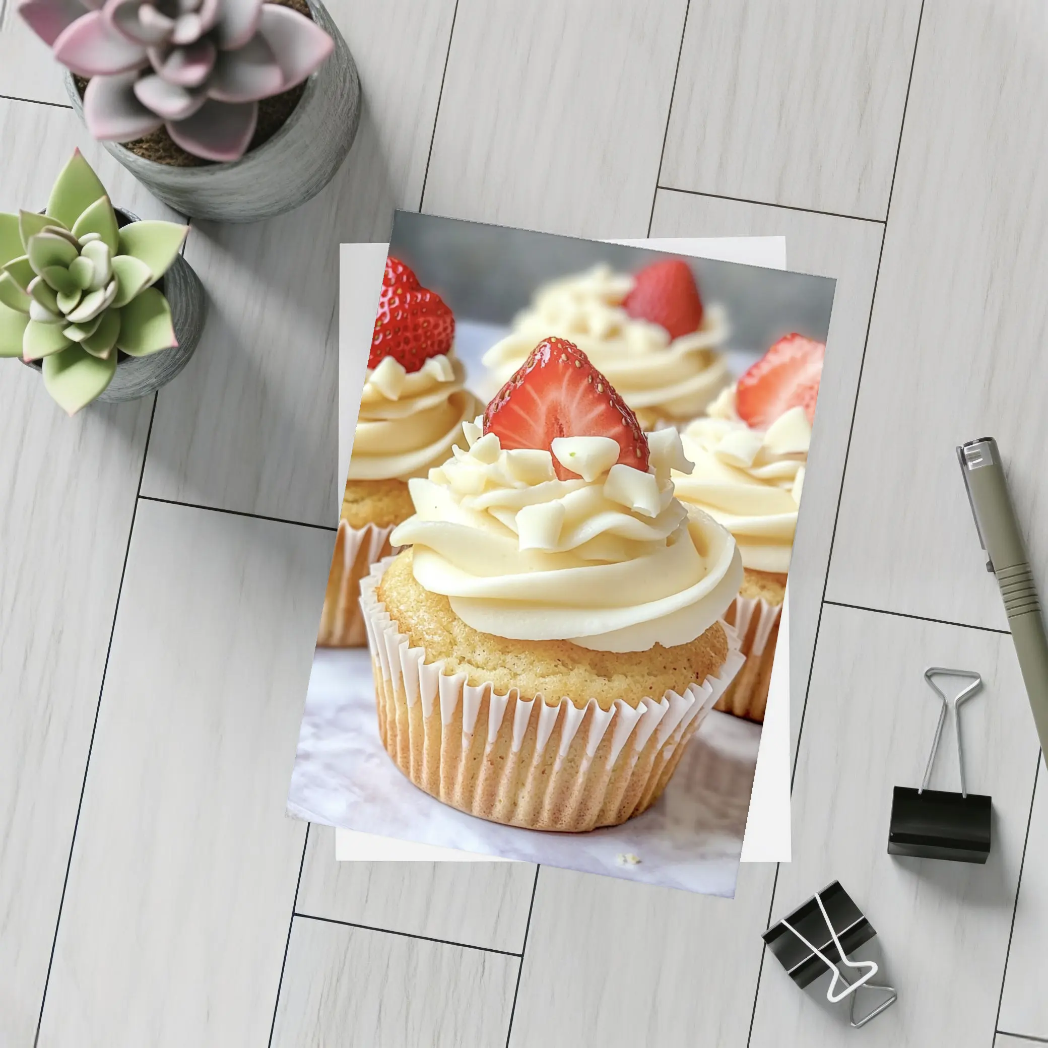Vanilla Cupcakes White Chocolate Strawberry Topping – Postcards