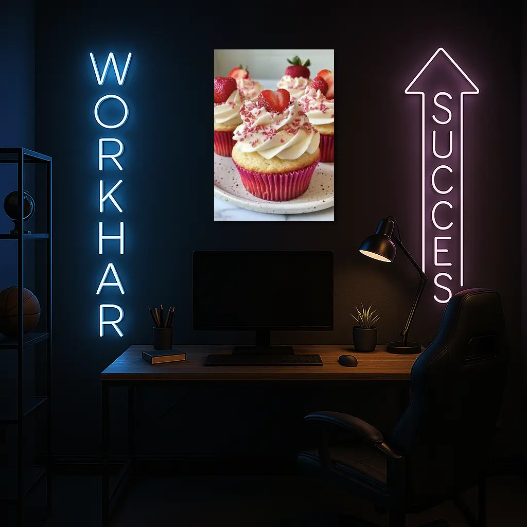Strawberry Cupcakes With Cream Frosting Pink – Wall Art