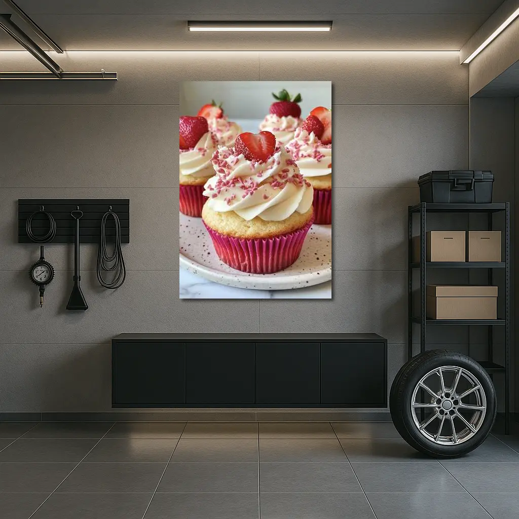 Strawberry Cupcakes With Cream Frosting Pink – Wall Art