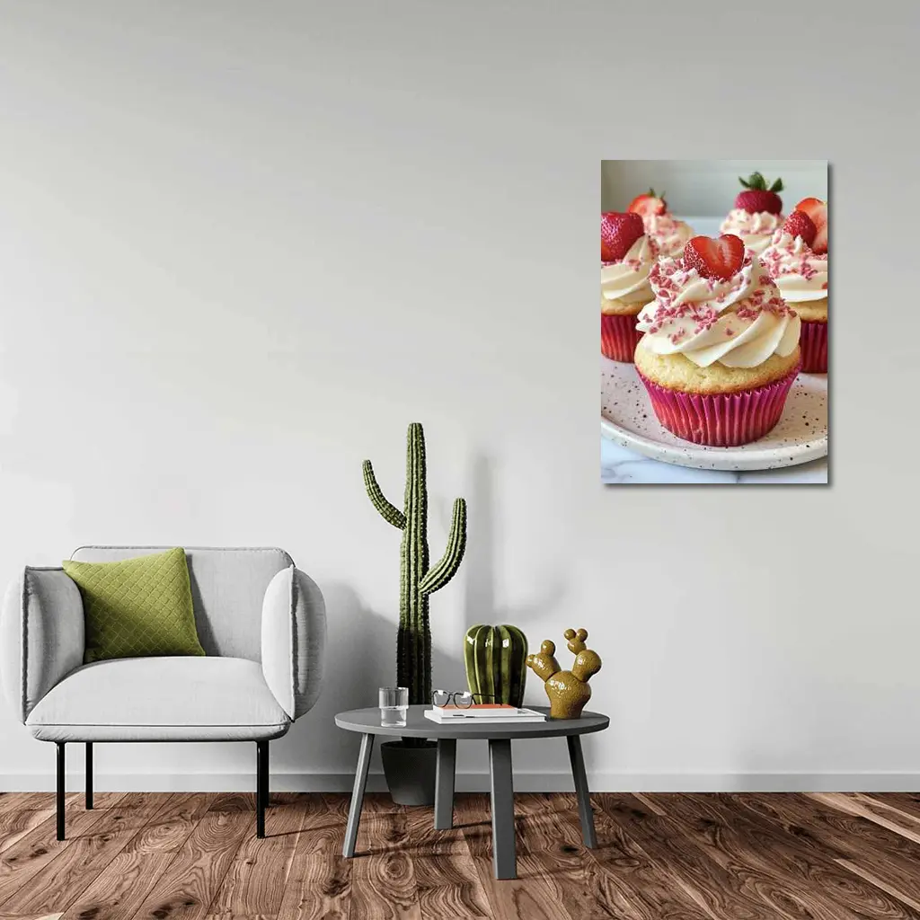 Strawberry Cupcakes With Cream Frosting Pink – Wall Art