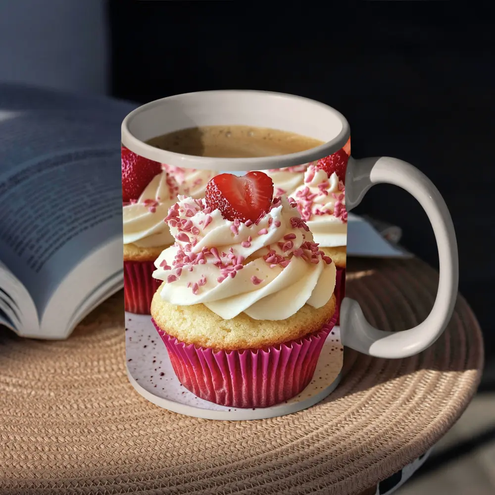 Strawberry Cupcakes With Cream Frosting Pink – Mugs