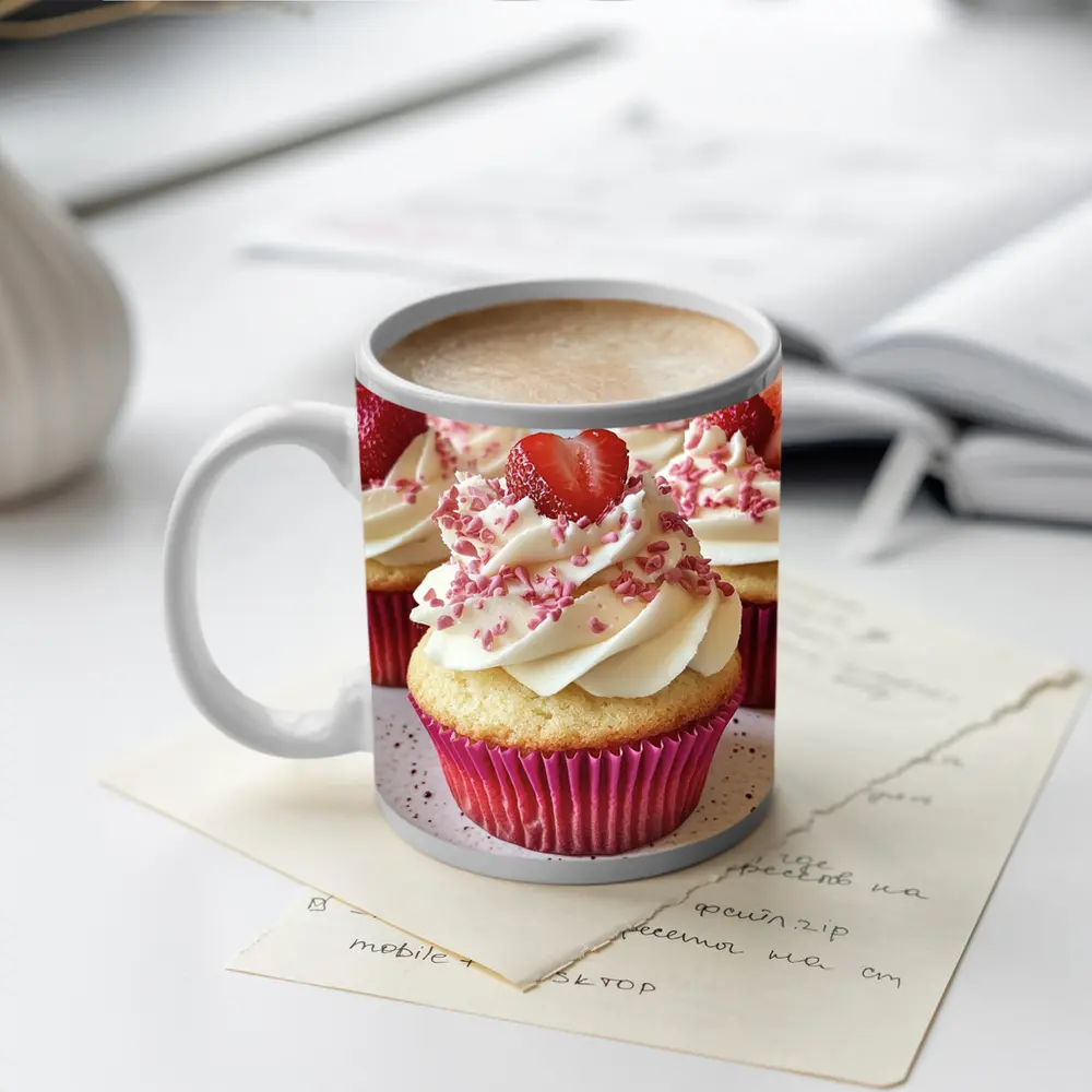Strawberry Cupcakes With Cream Frosting Pink – Mugs