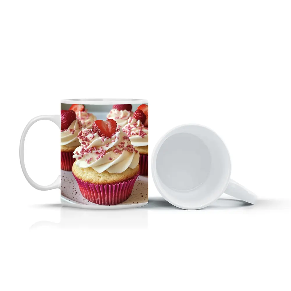 Strawberry Cupcakes With Cream Frosting Pink – Mugs