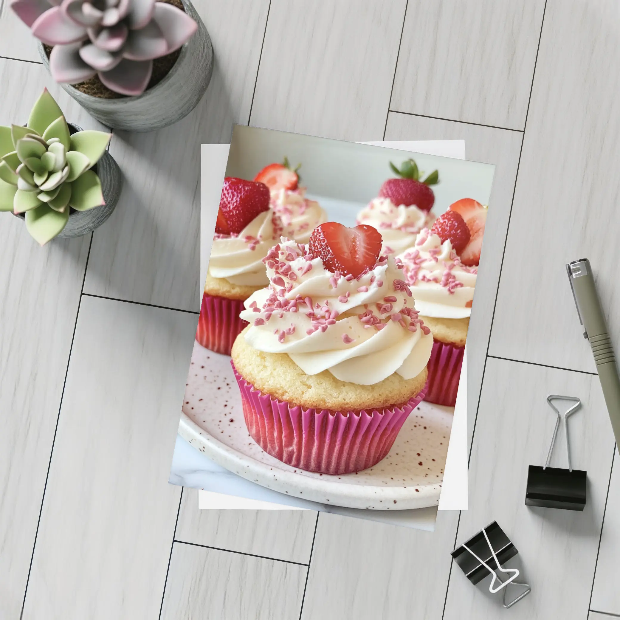 Strawberry Cupcakes With Cream Frosting Pink – Postcards