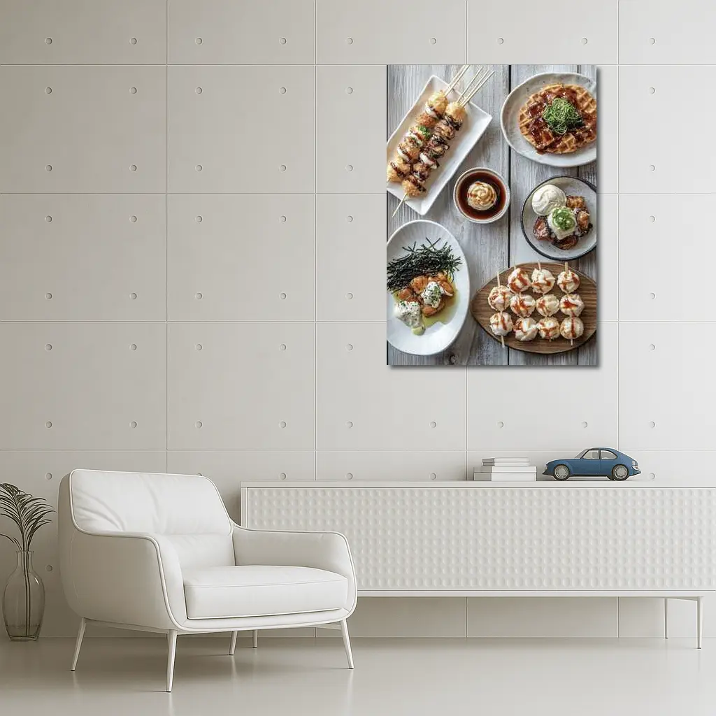 Japanese Street Food Spread Rustic Table – Wall Art