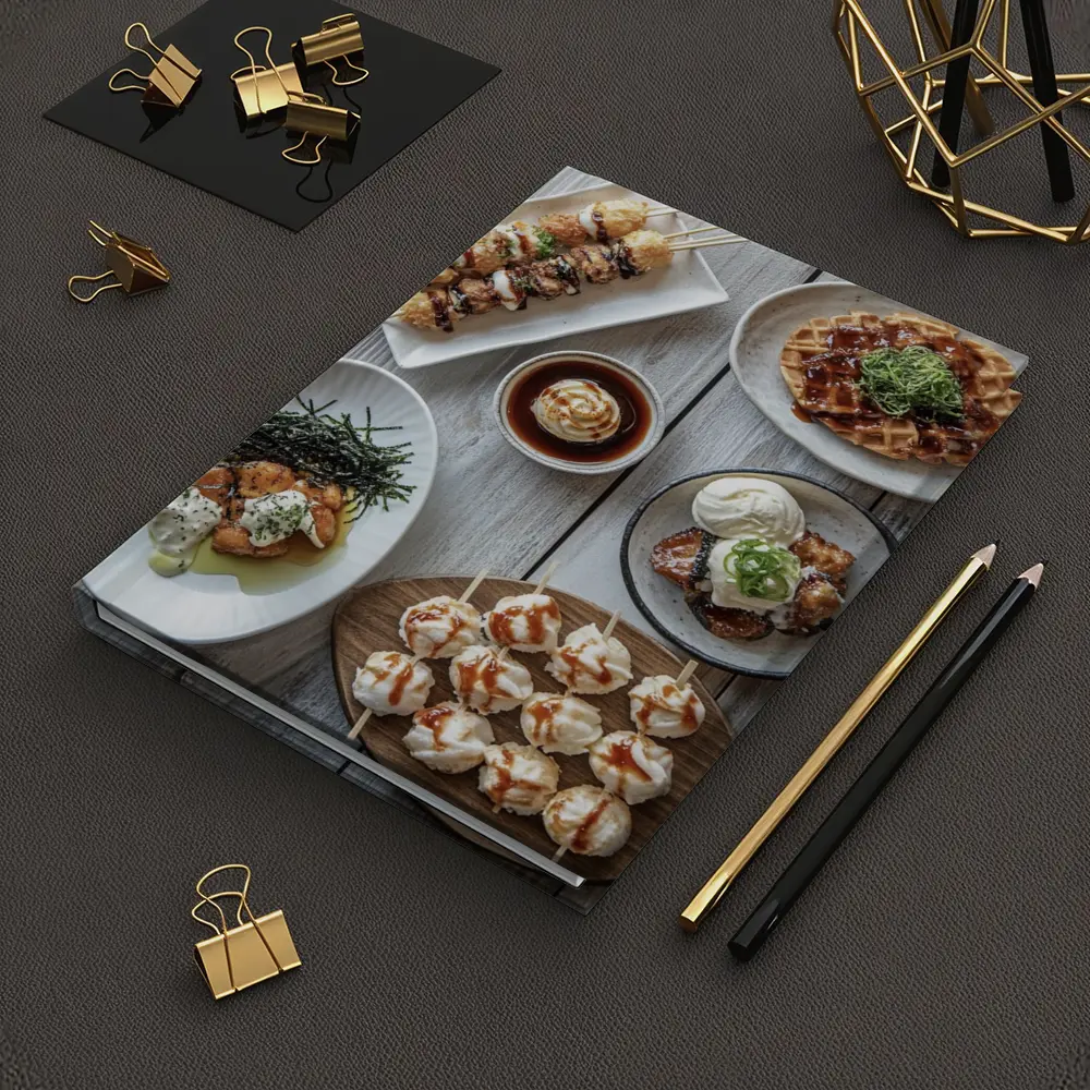 Japanese Street Food Spread Rustic Table – Notebooks