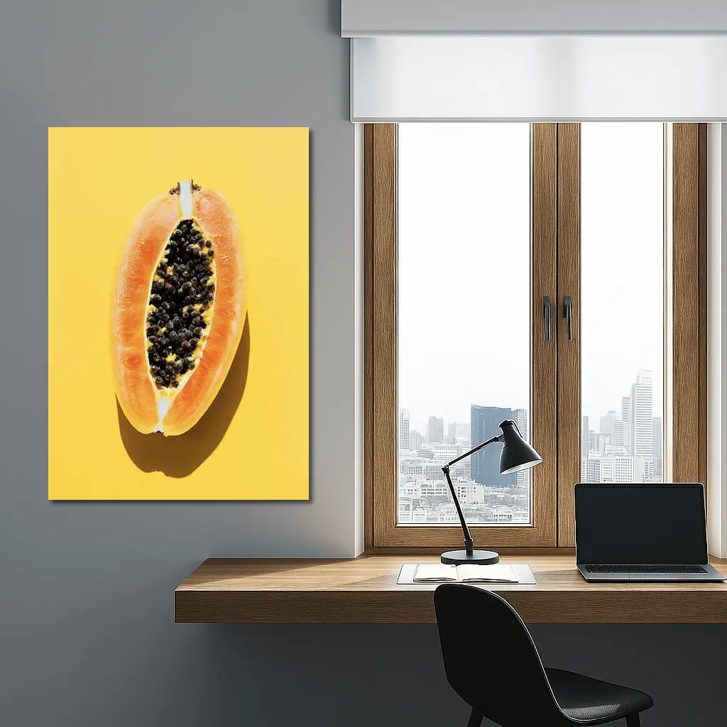 Sliced Papaya On Yellow Background – Wall Art