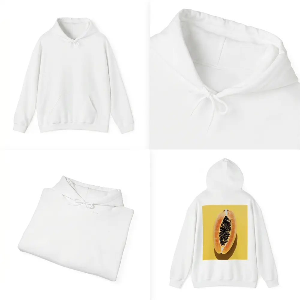 Sliced Papaya On Yellow Background – Hoodies