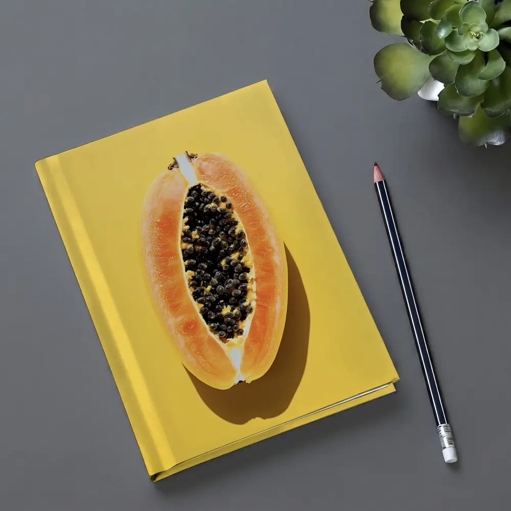 Sliced Papaya On Yellow Background – Notebooks