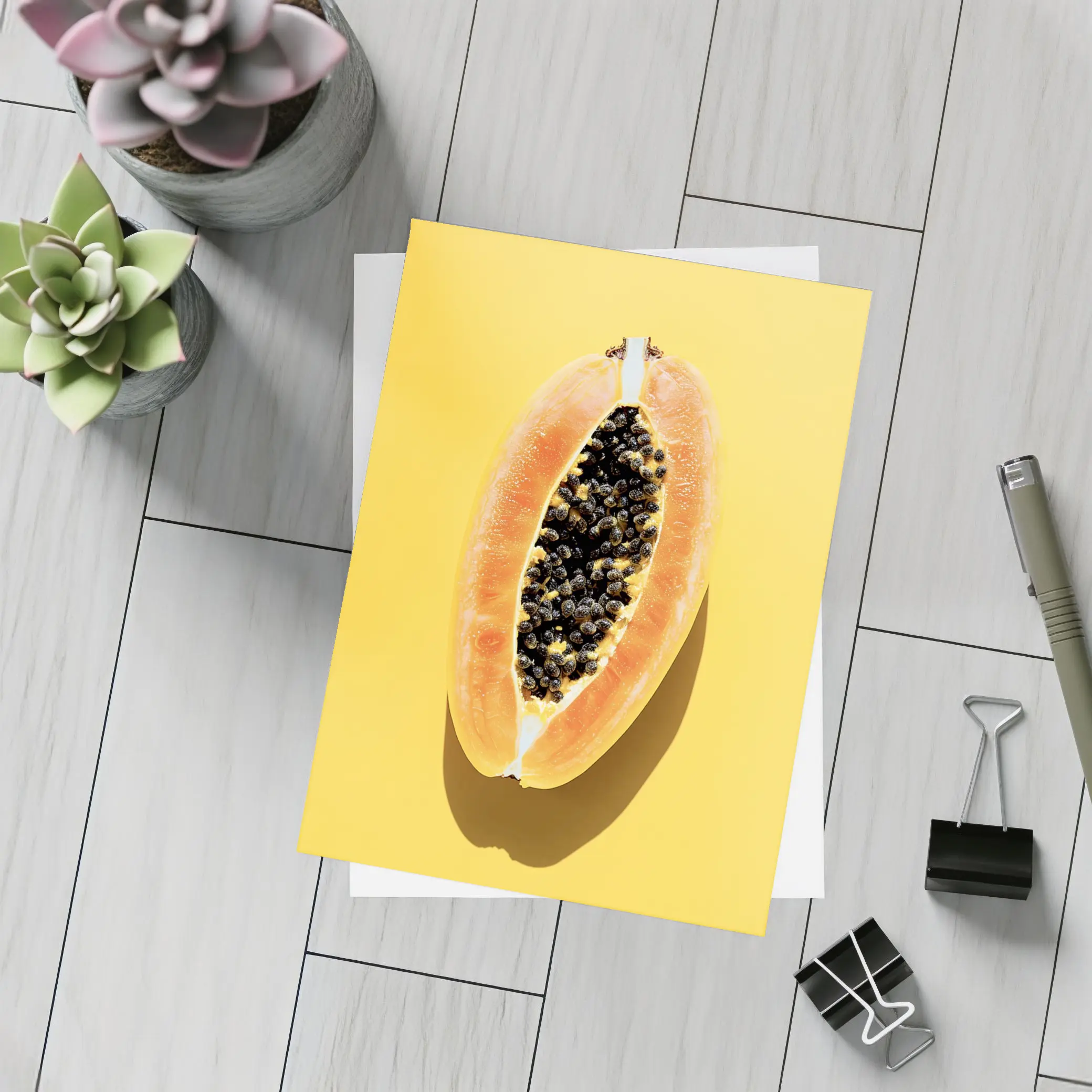 Sliced Papaya On Yellow Background – Postcards