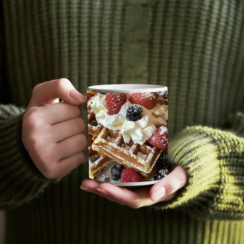 Golden Waffles Topped With Fresh Mixed Berries – Mugs