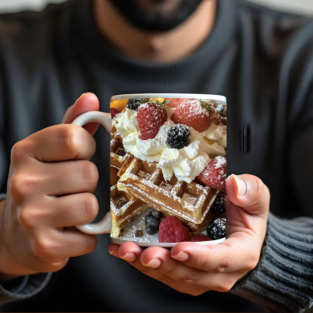 Golden Waffles Topped With Fresh Mixed Berries – Mugs