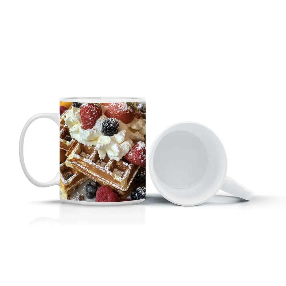Golden Waffles Topped With Fresh Mixed Berries – Mugs
