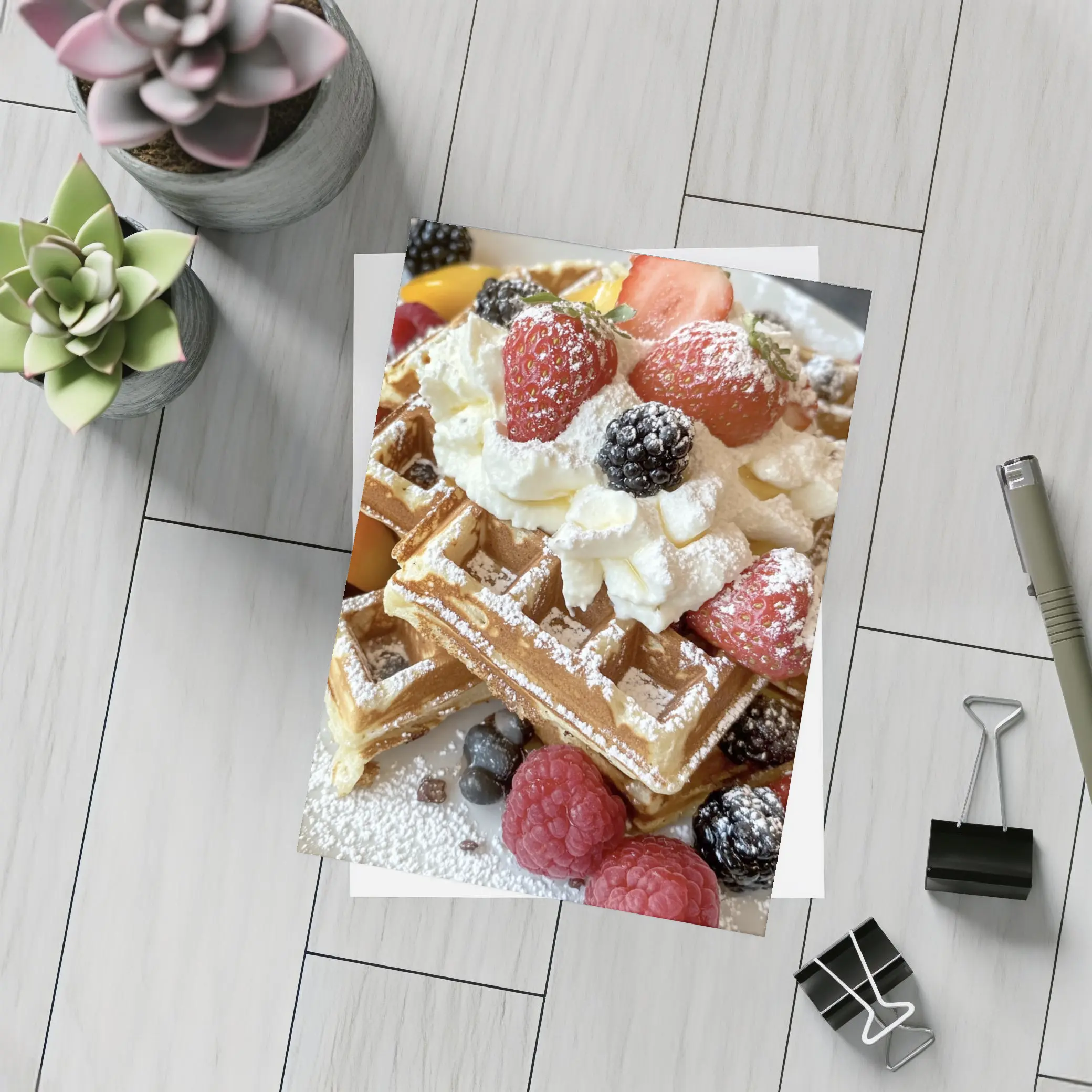 Golden Waffles Topped With Fresh Mixed Berries – Postcards