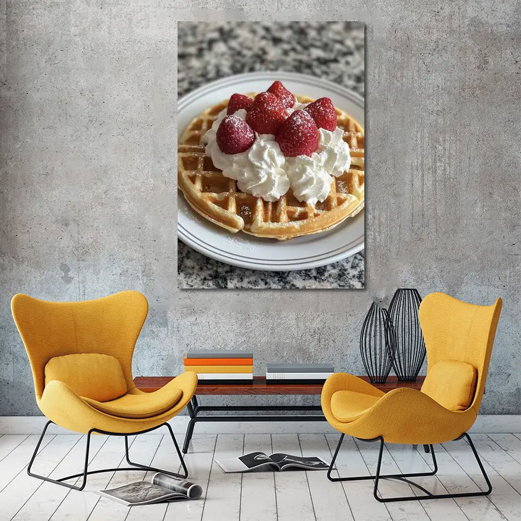 Waffle Whipped Cream Strawberries Marble Counter – Wall Art