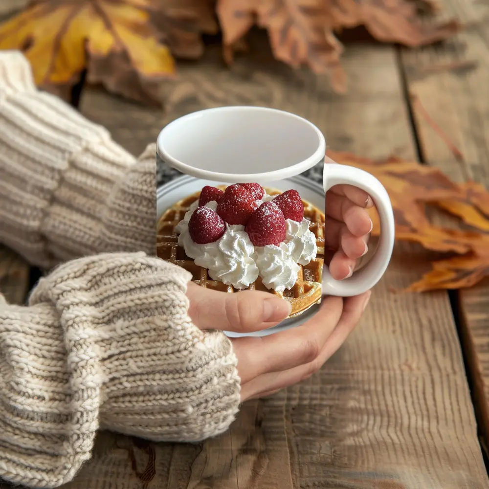 Waffle Whipped Cream Strawberries Marble Counter – Mugs
