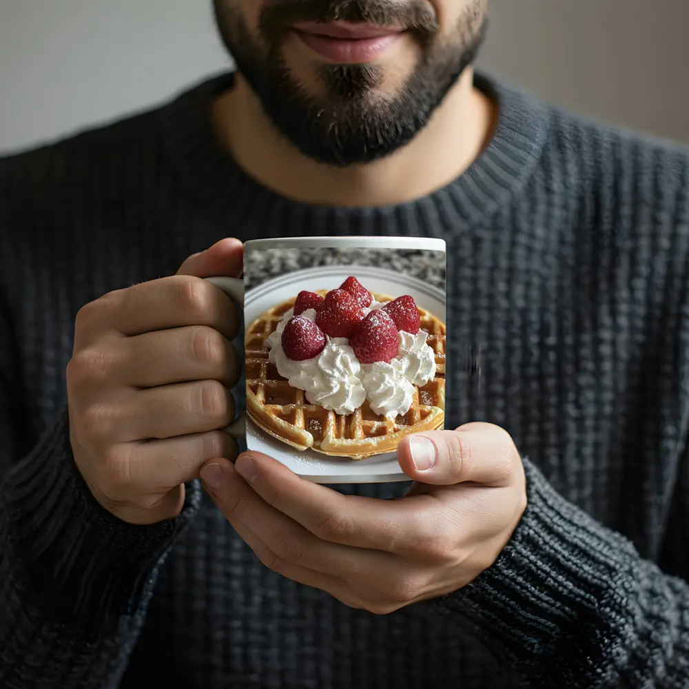 Waffle Whipped Cream Strawberries Marble Counter – Mugs
