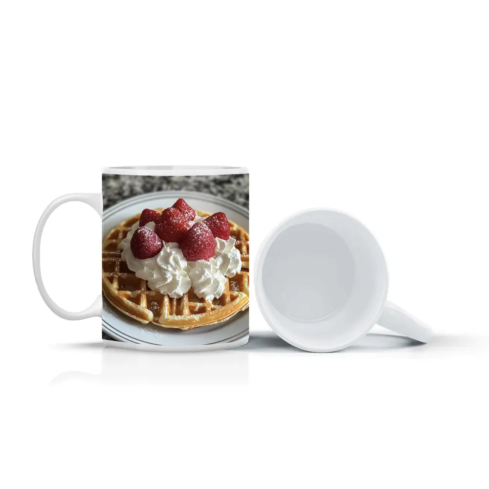 Waffle Whipped Cream Strawberries Marble Counter – Mugs