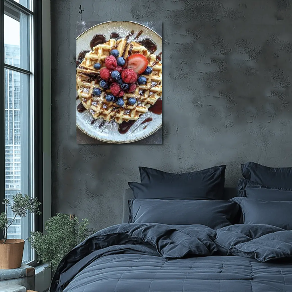 Belgian Waffle With Fresh Berries Chocolate Drizzle – Wall Art