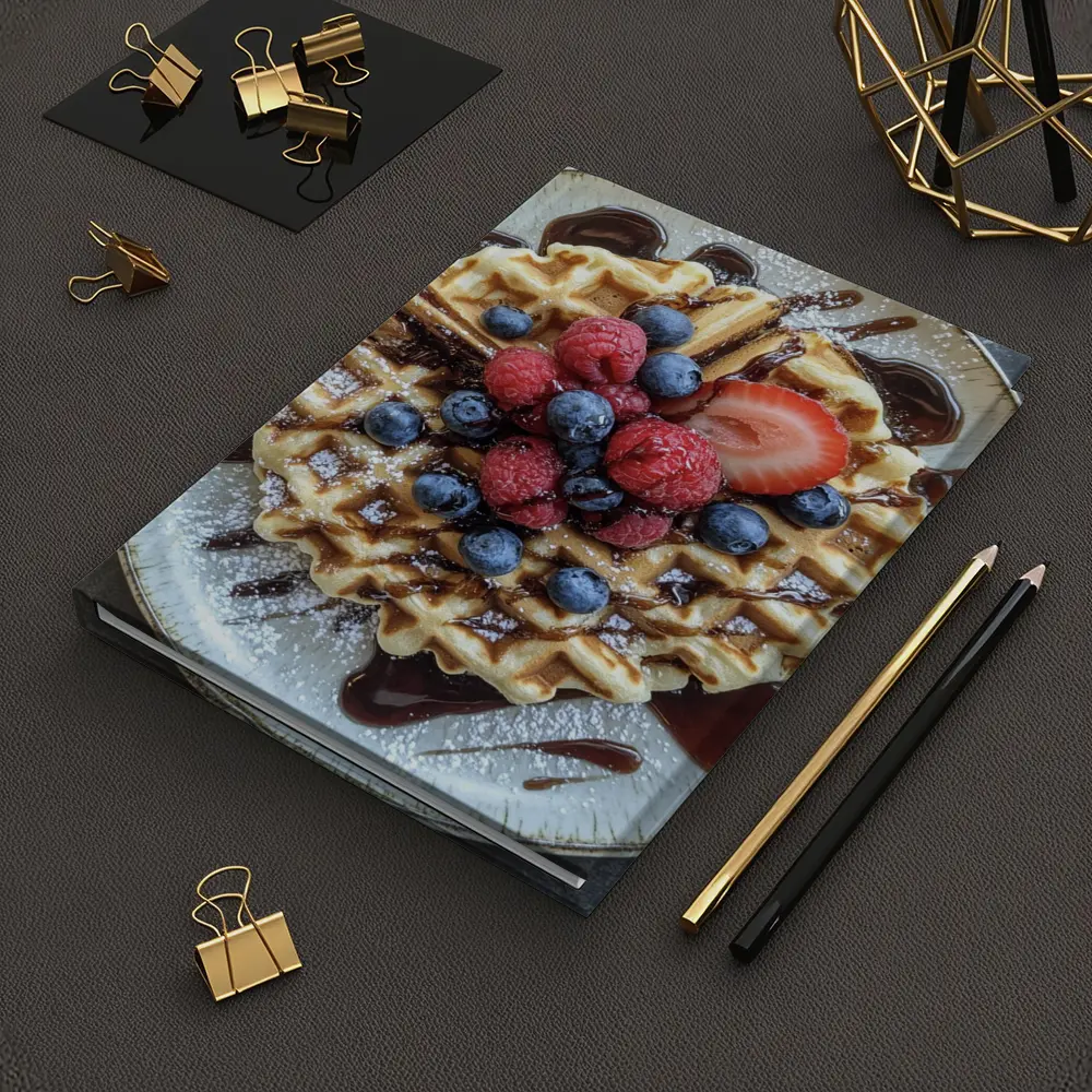 Belgian Waffle With Fresh Berries Chocolate Drizzle – Notebooks