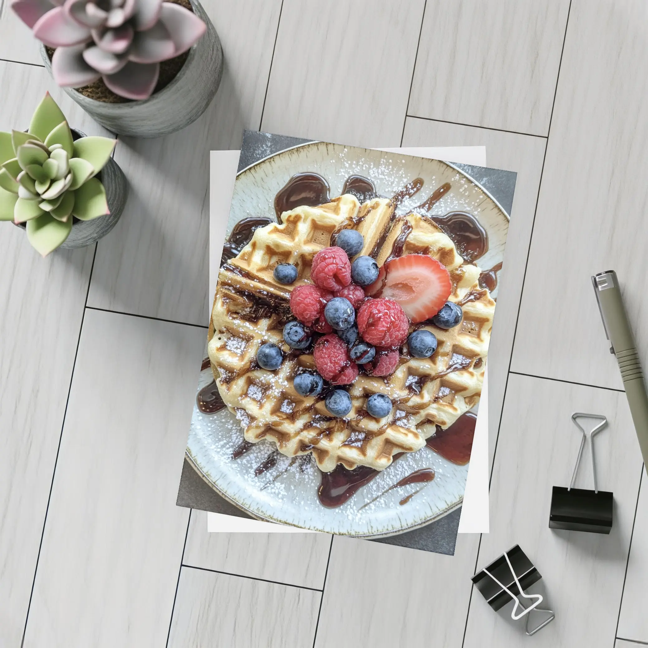Belgian Waffle With Fresh Berries Chocolate Drizzle – Postcards