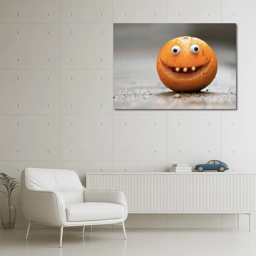 Funny Orange Fruit Character With Googly Eyes – Wall Art
