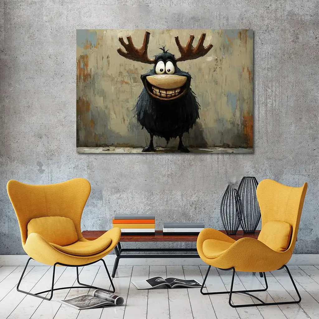 Funny Cartoon Moose Grinning Textured Wall Background – Wall Art