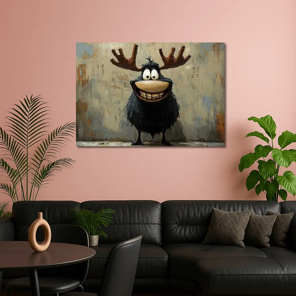 Funny Cartoon Moose Grinning Textured Wall Background – Wall Art