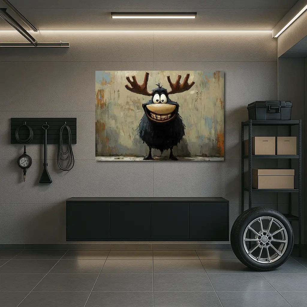 Funny Cartoon Moose Grinning Textured Wall Background – Wall Art