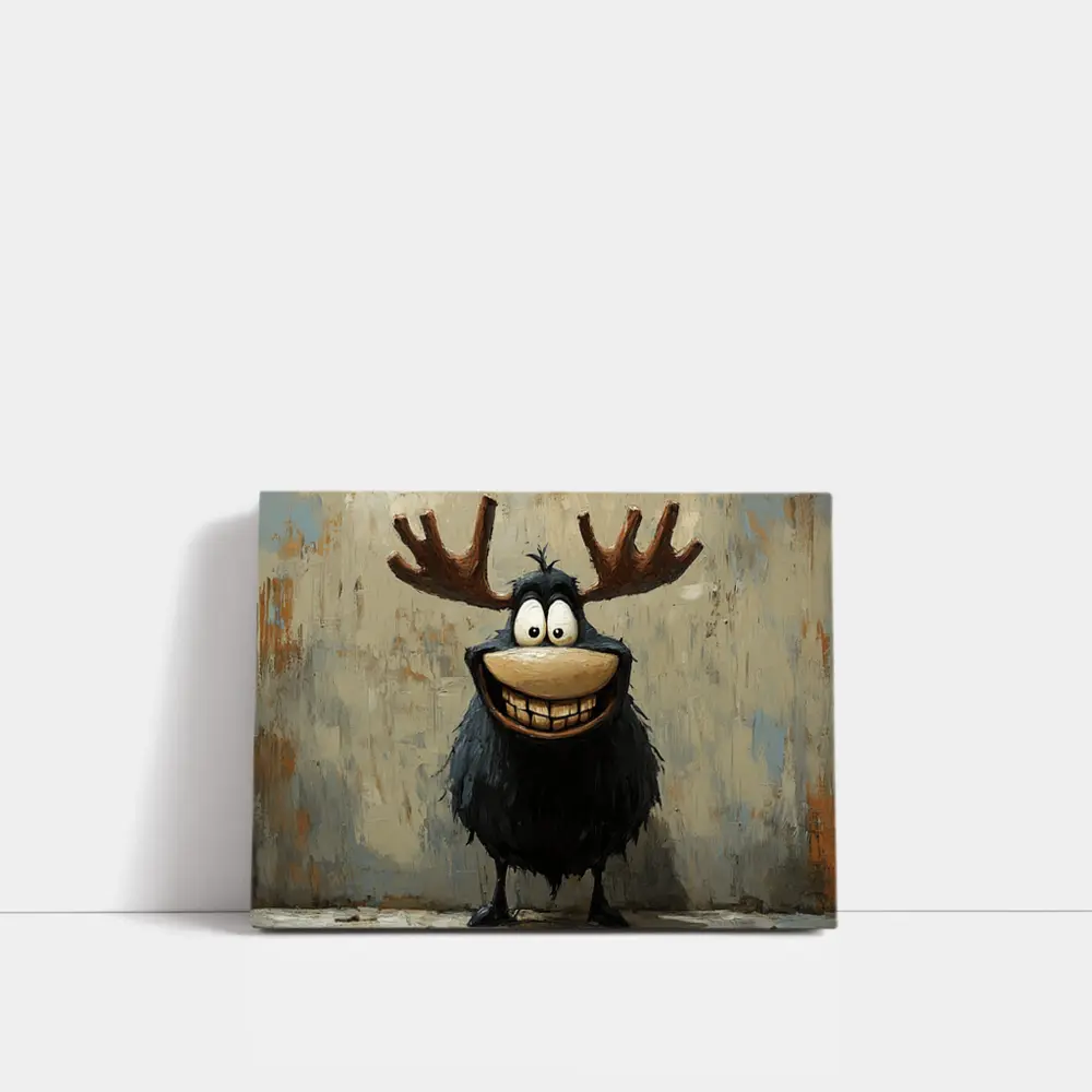 Funny Cartoon Moose Grinning Textured Wall Background – Wall Art