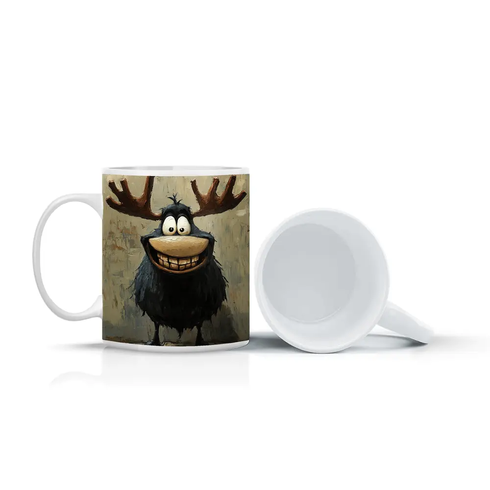Funny Cartoon Moose Grinning Textured Wall Background – Mugs