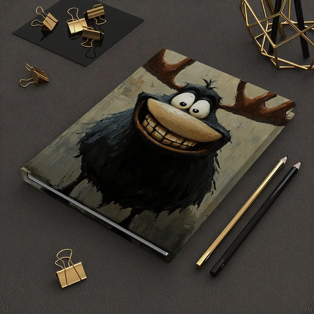 Funny Cartoon Moose Grinning Textured Wall Background – Notebooks
