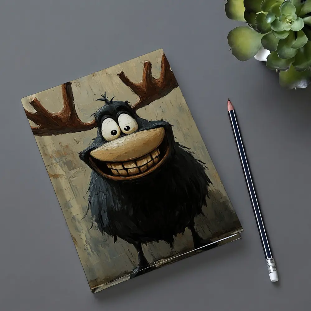 Funny Cartoon Moose Grinning Textured Wall Background – Notebooks