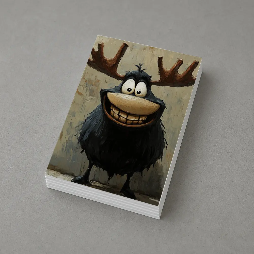 Funny Cartoon Moose Grinning Textured Wall Background – Postcards