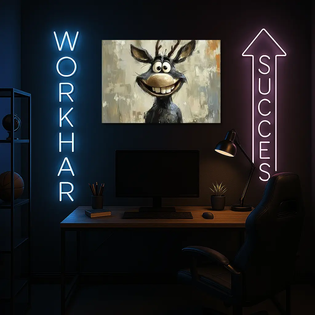 Funny Cartoon Reindeer Portrait Oil Painting – Wall Art