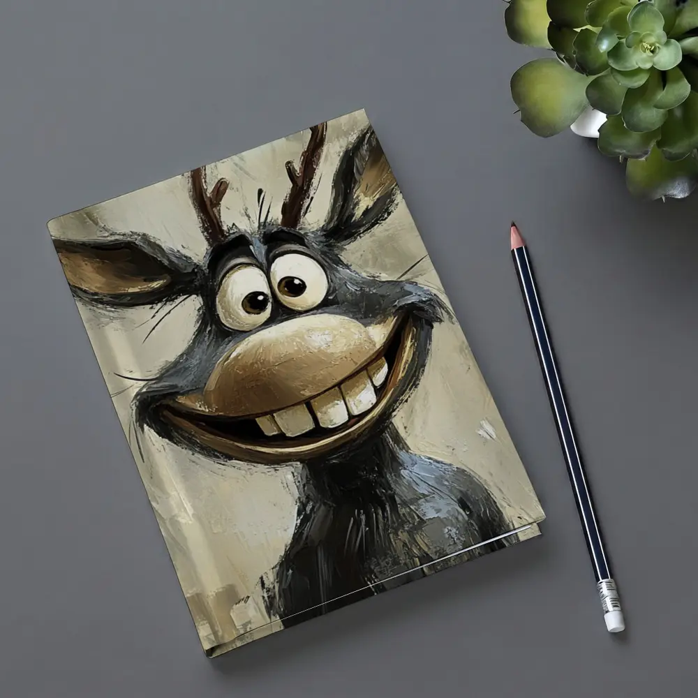 Funny Cartoon Reindeer Portrait Oil Painting – Notebooks