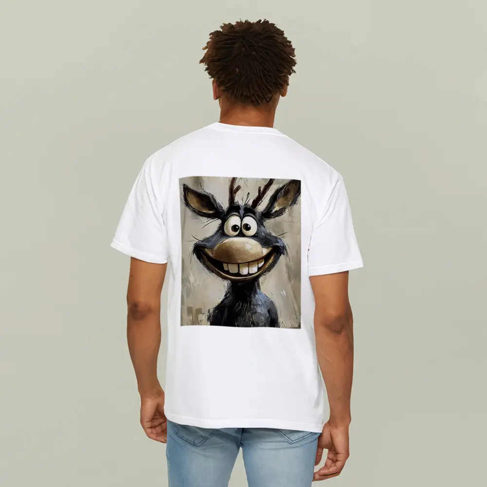 Funny Cartoon Reindeer Portrait Oil Painting – T-Shirts