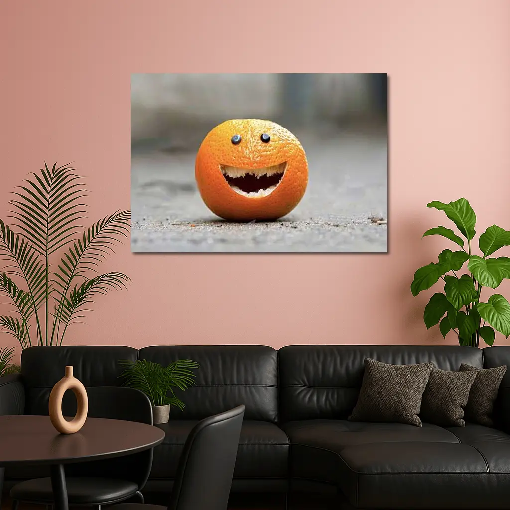Funny Smiling Orange Fruit Street Art – Wall Art