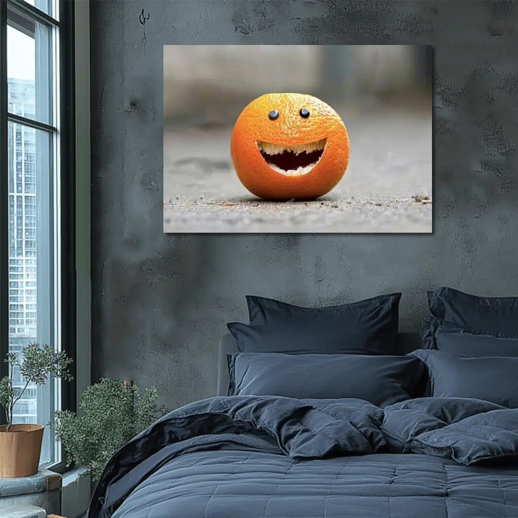 Funny Smiling Orange Fruit Street Art – Wall Art