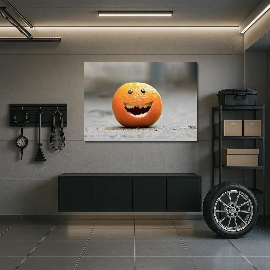 Funny Smiling Orange Fruit Street Art – Wall Art