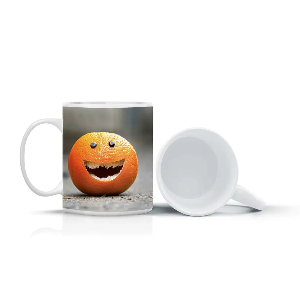 Funny Smiling Orange Fruit Street Art – Mugs