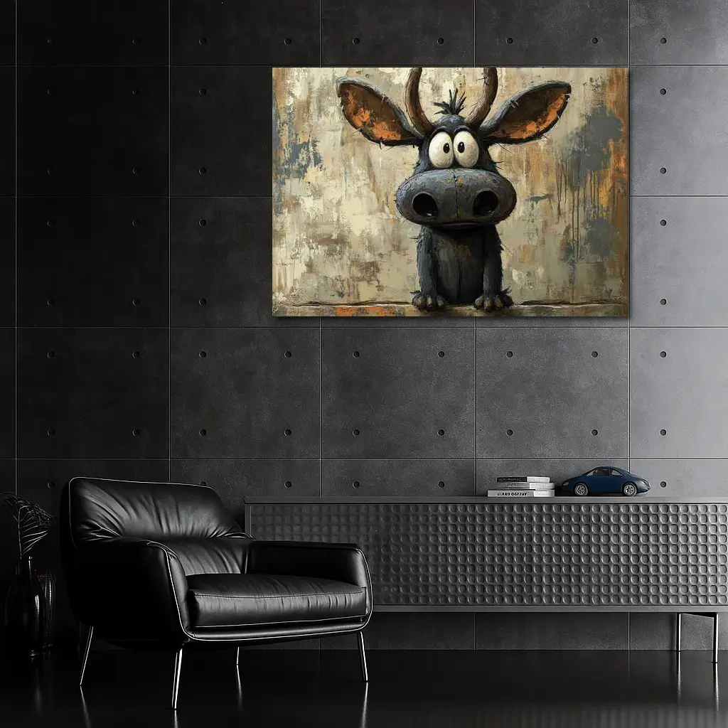 Funny Cartoon Moose Painting Textured Background – Wall Art