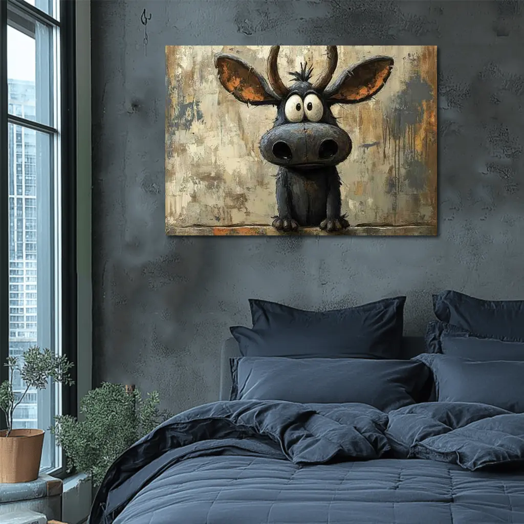 Funny Cartoon Moose Painting Textured Background – Wall Art