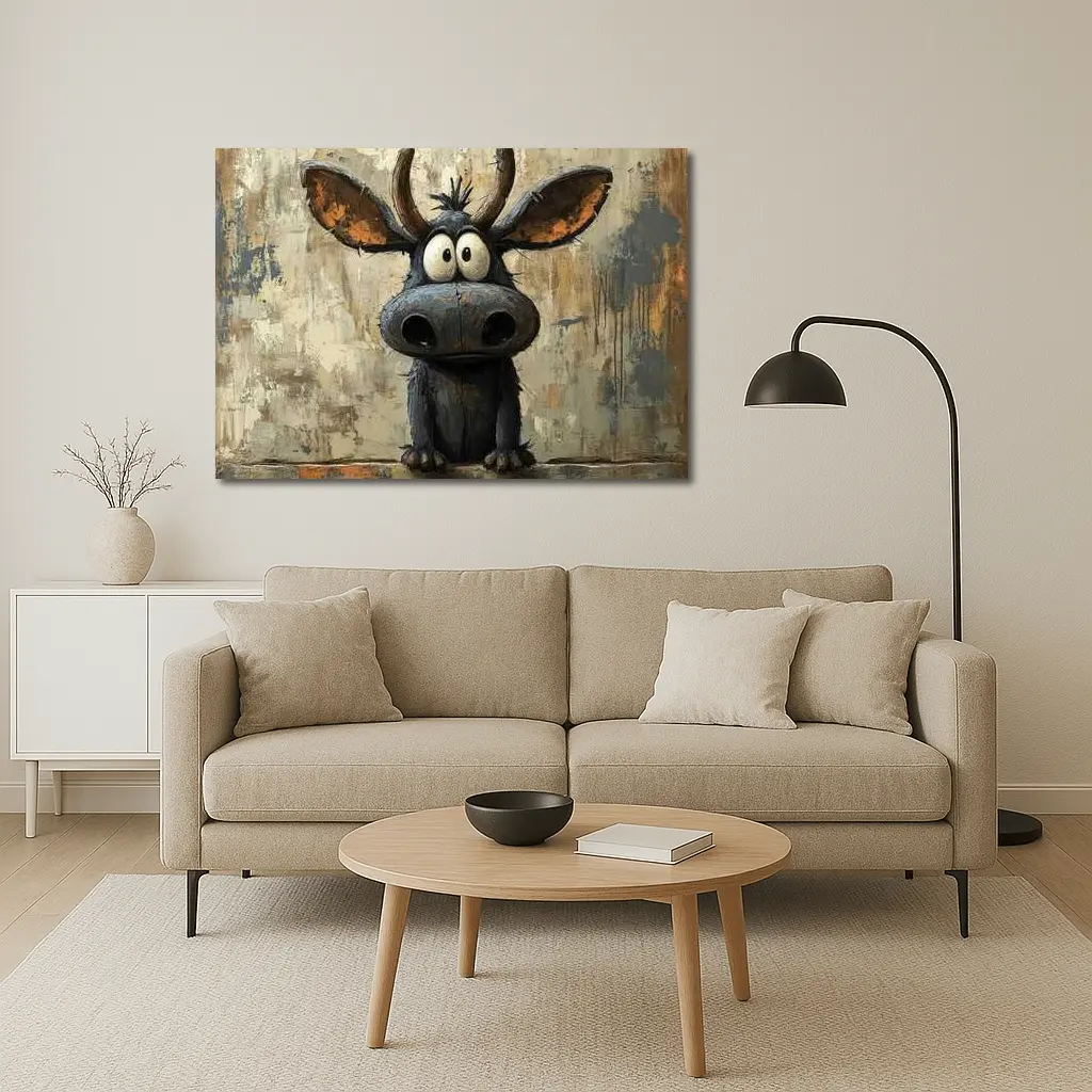 Funny Cartoon Moose Painting Textured Background – Wall Art