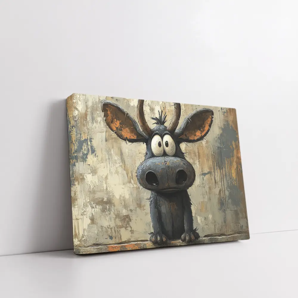 Funny Cartoon Moose Painting Textured Background – Wall Art