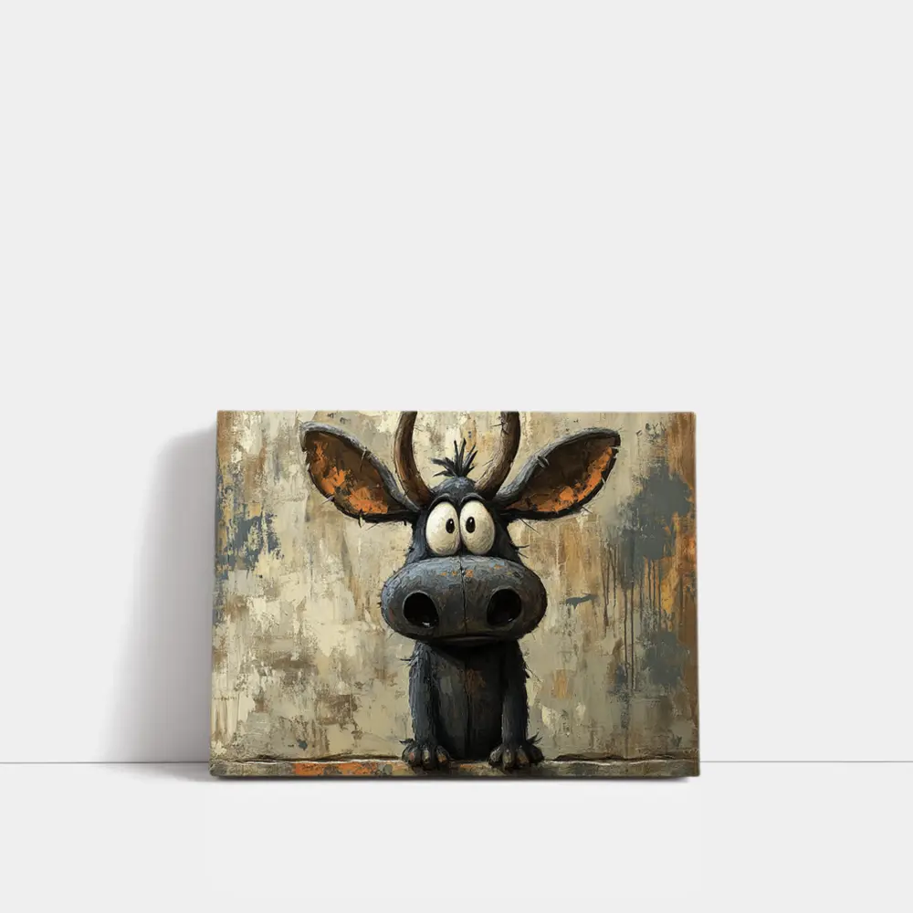 Funny Cartoon Moose Painting Textured Background – Wall Art