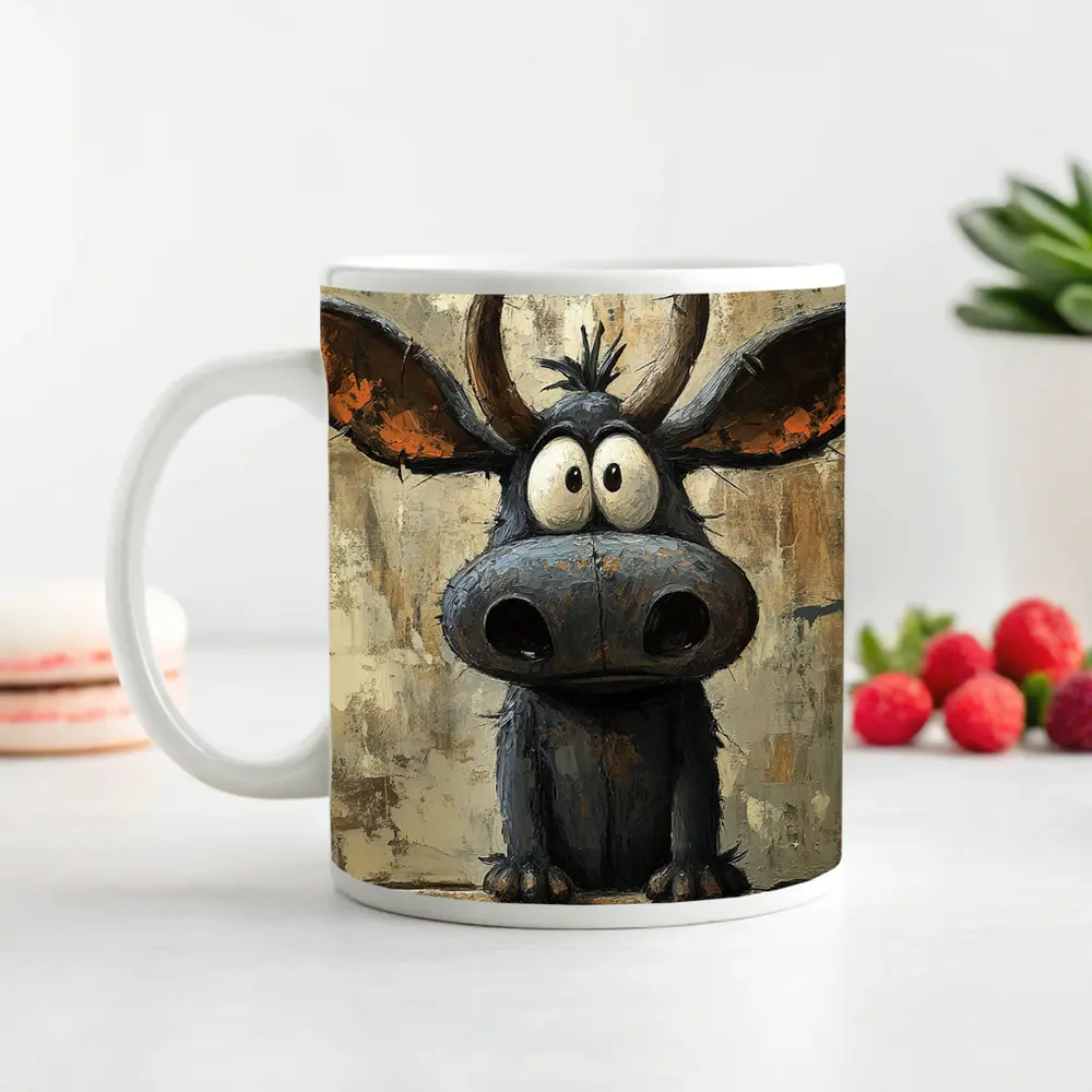 Funny Cartoon Moose Painting Textured Background – Mugs