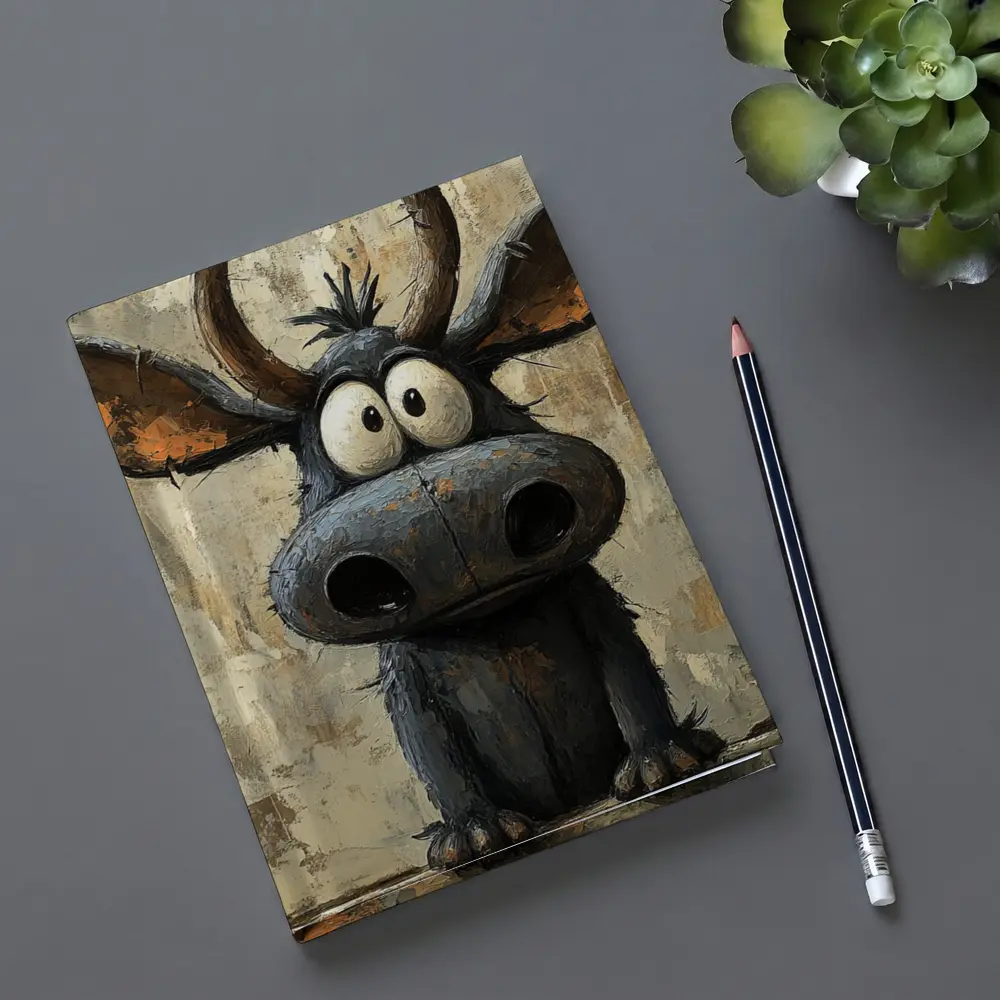 Funny Cartoon Moose Painting Textured Background – Notebooks